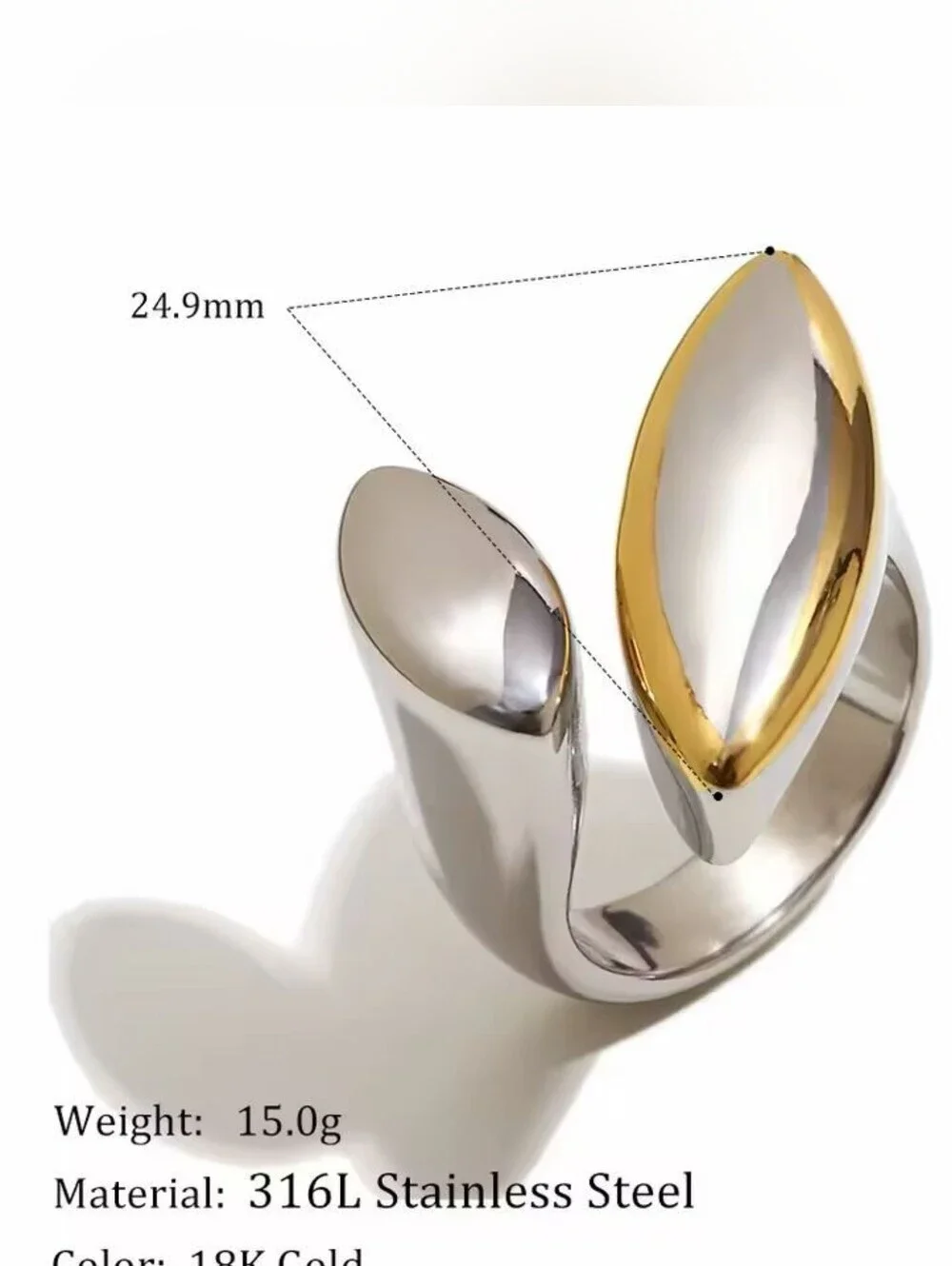 Two-Tone Marquise Mother-of-Pearl Ring in Gold & Silver